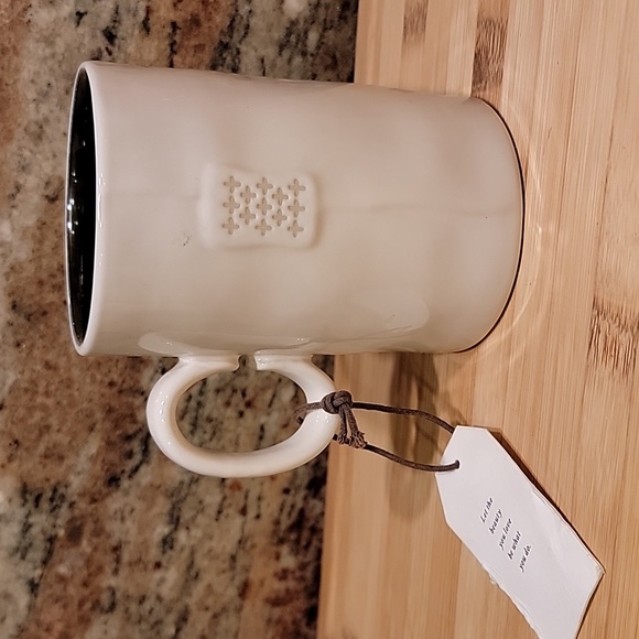 Rae Dunn COFFEE Studio Collection Mug Cup 15 oz Beige And Blue Inside NEW - Picture 4 of 6